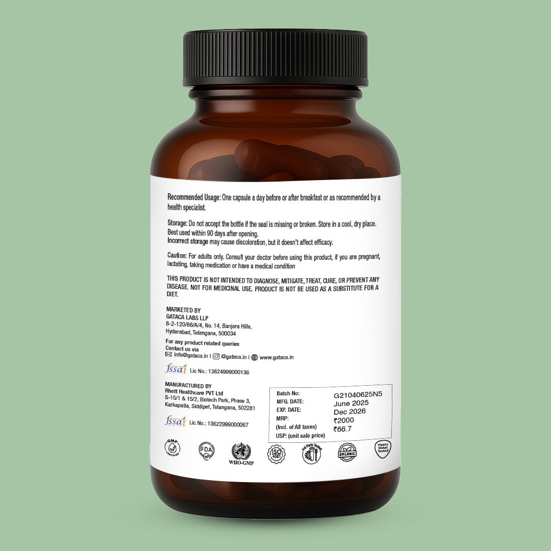 GATACA Pure β-NMN 500 mg Capsules with Nicotinamide Mononucleotide for More Energy, More Endurance, More Life