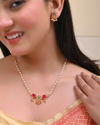 VOJ Gold-Polished Traditional Flower Shaped Copper Jewellery Set