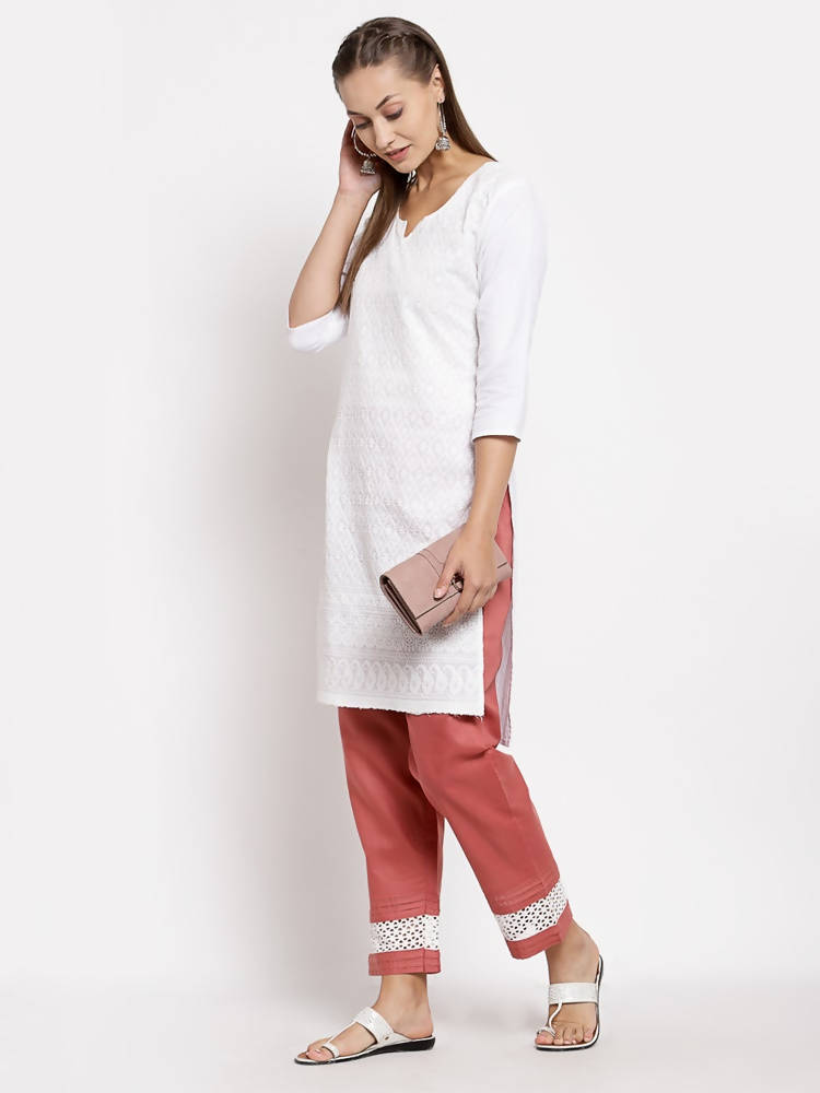 Myshka Women's Maroon Cotton Solid Casual Trouser