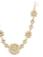 Gold-Plated White Kundan-Studded Pearl Beaded Hair Band - Ruby Raang - Distacart