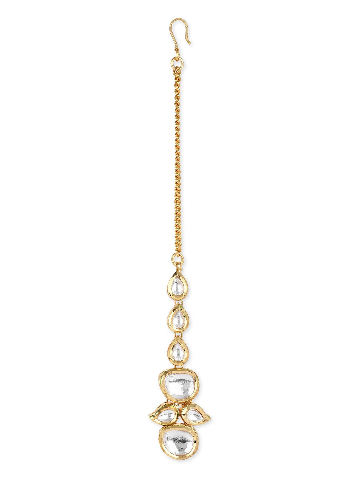 Gold-Plated White Kundan-Studded Maangtikka - Ruby Raang - Distacart