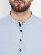 Even Apparels Blue Pure Cotton With Band Collar Men's Kurta - Distacart