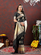 Lorenvalley Fashion Black Soft Silk Woven Design Gold Zari Weaving Saree