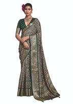 Joban Fashion Green Art Silk With Fine Viscose Border Ajrak Full Body Print With Soft Finish Saree - Distacart