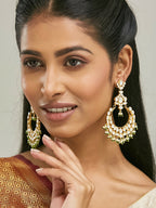 Nuyug 22K Gold-Plated Elegant Kundan Studded & Beaded Floral Chandbali Earrings - Distacart