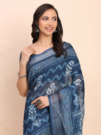Shree Shyam Fashion Linen Cotton Indigo Blue Saree - Distacart