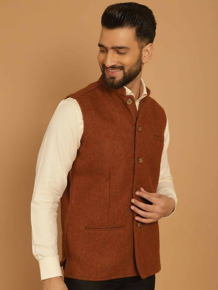Even Apparels Pure Wool Nehru Jacket - Brown