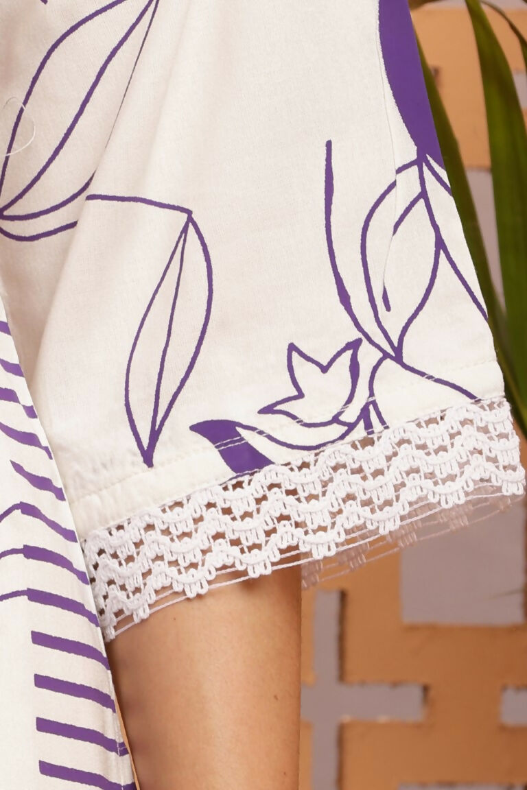 Cheera Women Stylish Hand Block Printed Cotton Blend Flared Kurta - Off White