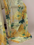 Vastranavya Mehendi Weightless Marble and Floral Printed Georgette Saree with Unstitched Blouse - Distacart
