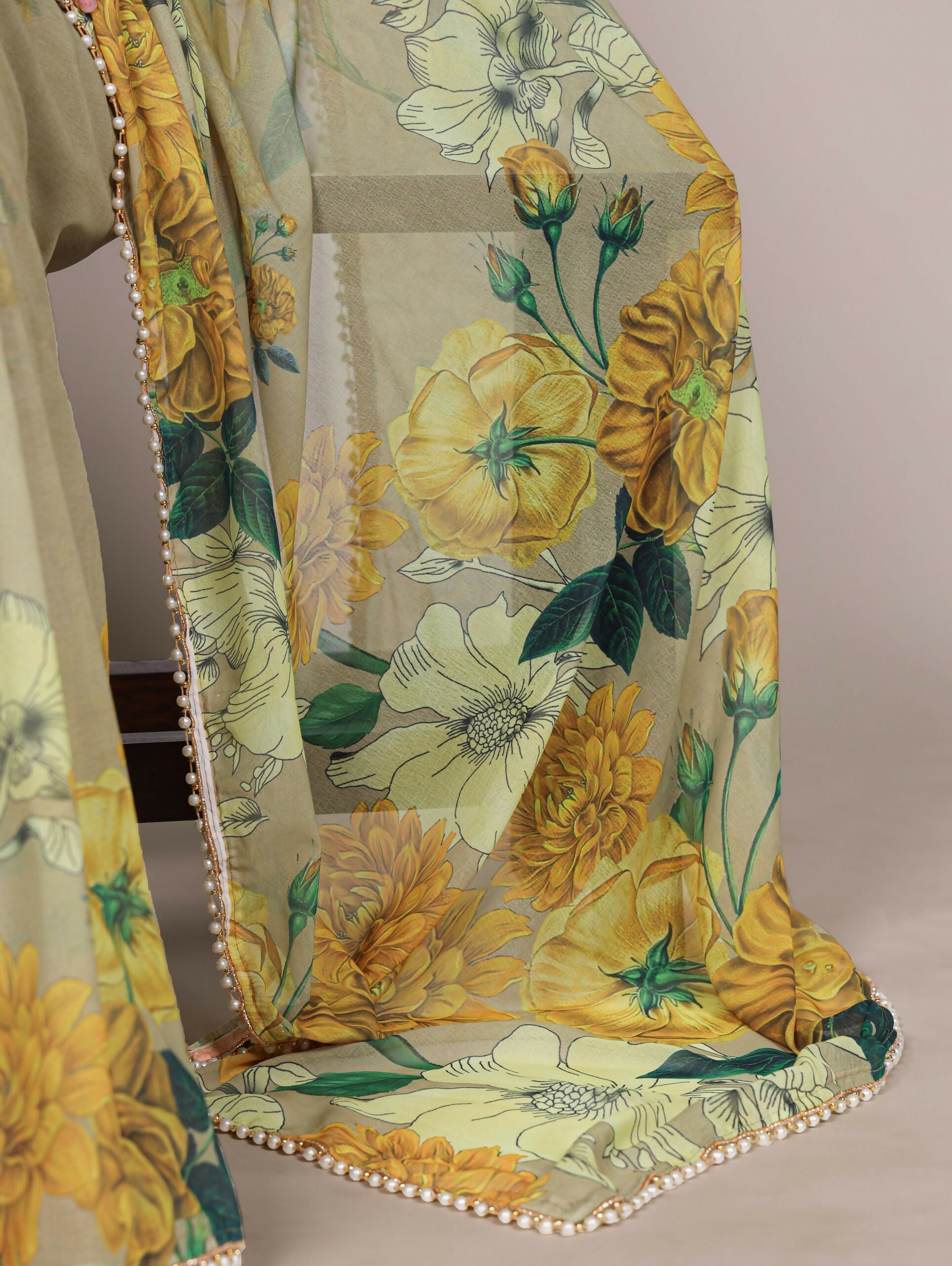 Vastranavya Mehendi Weightless Marble and Floral Printed Georgette Saree with Unstitched Blouse - Distacart