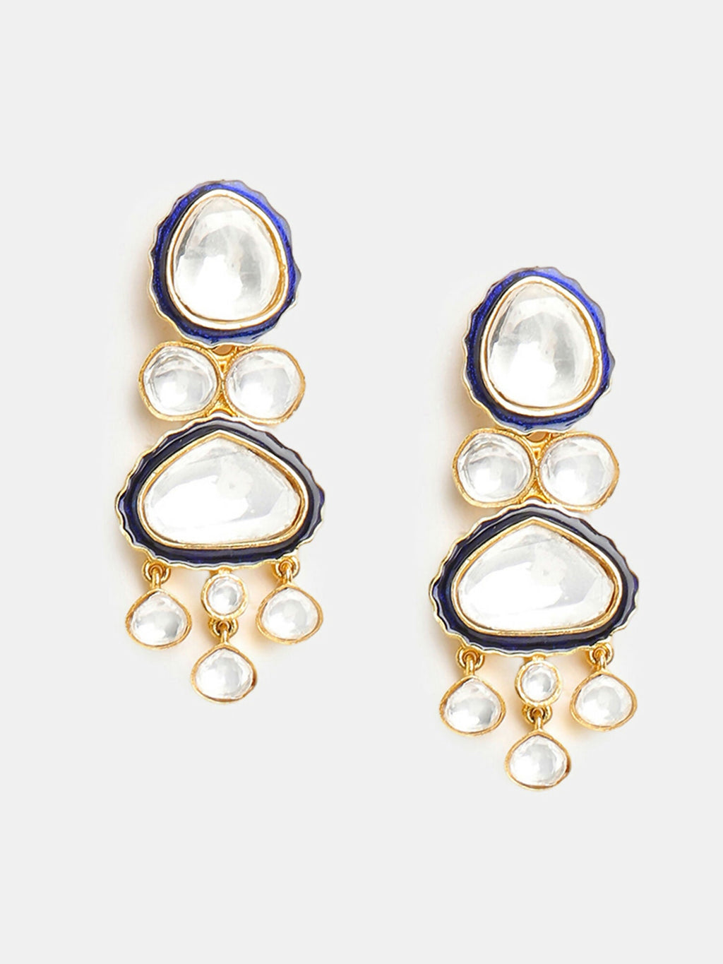 Ruby Raang 22k Gold Polished Blue Meenakari Kundan Layered Necklace With Earrings & Maang Tikka