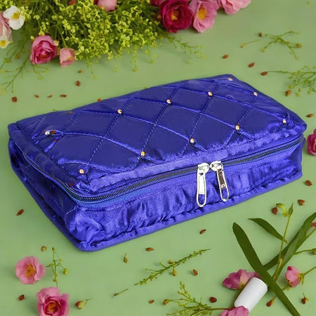 Asmaani 7 Pocket Blue Satin Jewellery Kit