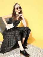 Ahalyaa Women Black Colour Poly Silk Gold Printed Kurta Pant Set - Distacart