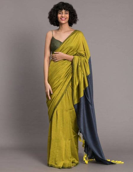 Suta Green Blue Colourblocked Cotton Blend Saree