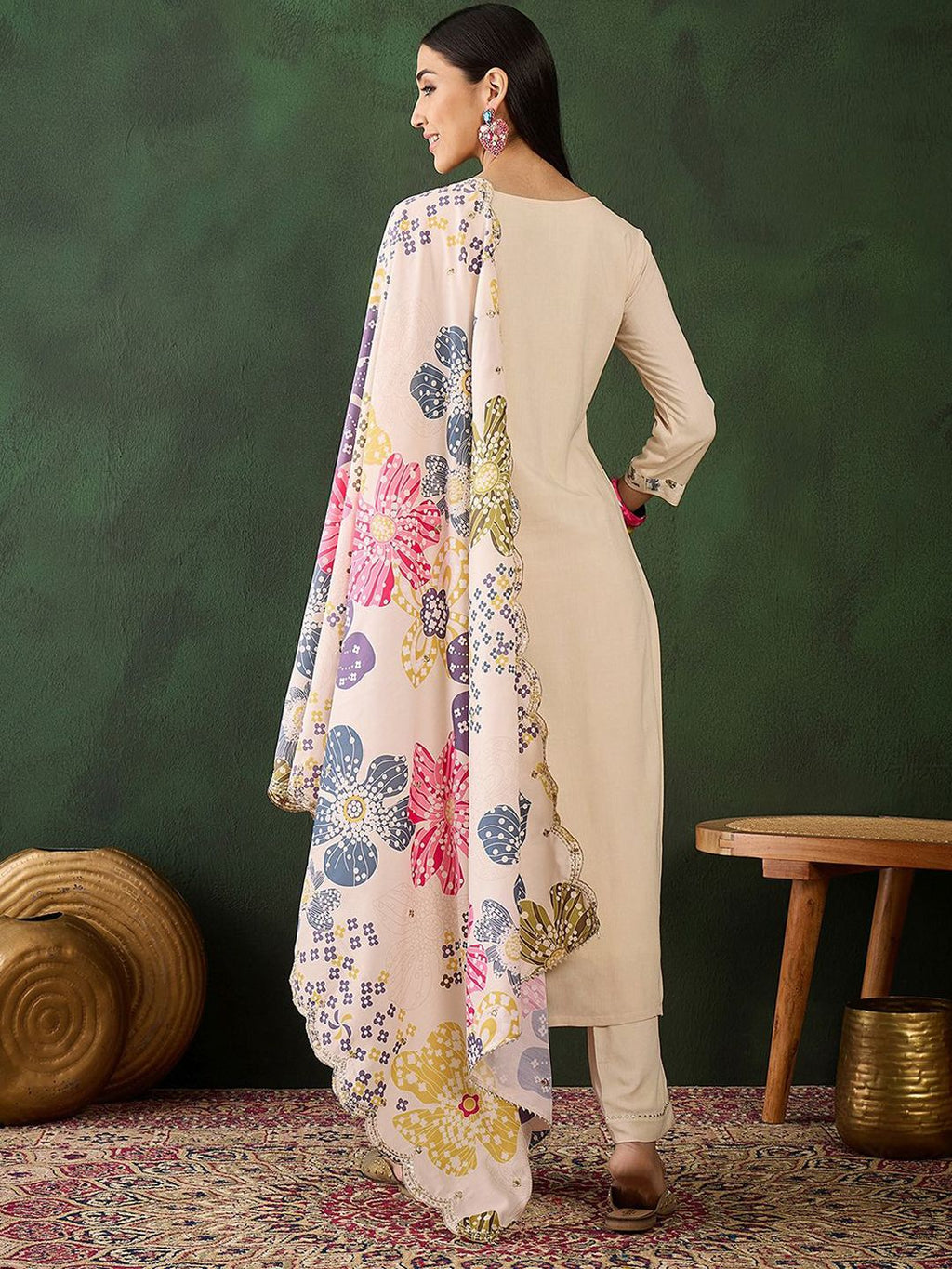 Sangria Embroidered & Digital Printed Kurta & Trousers with Dupatta