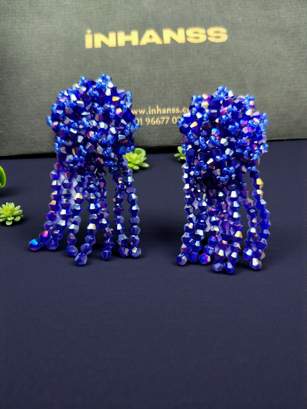 Inhanns Handmade Crystal Water Fall Earrings - Short - Blue Small - Distacart