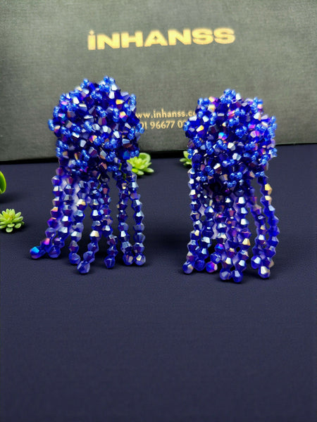 Inhanns Handmade Crystal Water Fall Earrings - Short - Blue Small