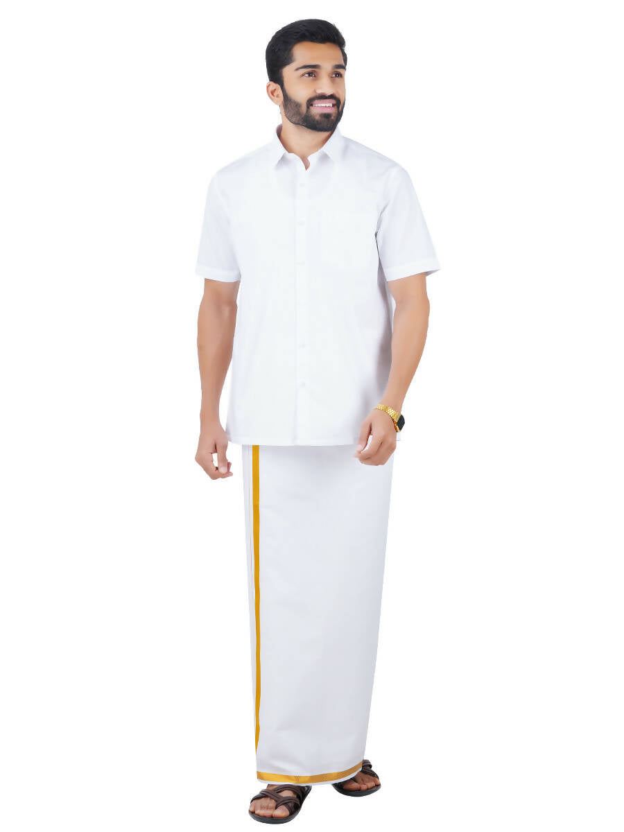 Ramraj Cotton Mens Half Sleeve Royal Cotton White Shirt