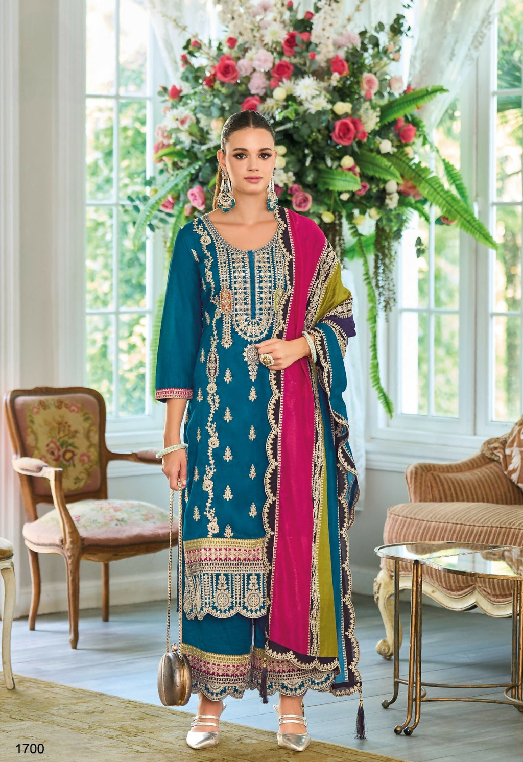 Anaita Teal Premium Embroidered Chinon Stitched Salwar Suit - Distacart