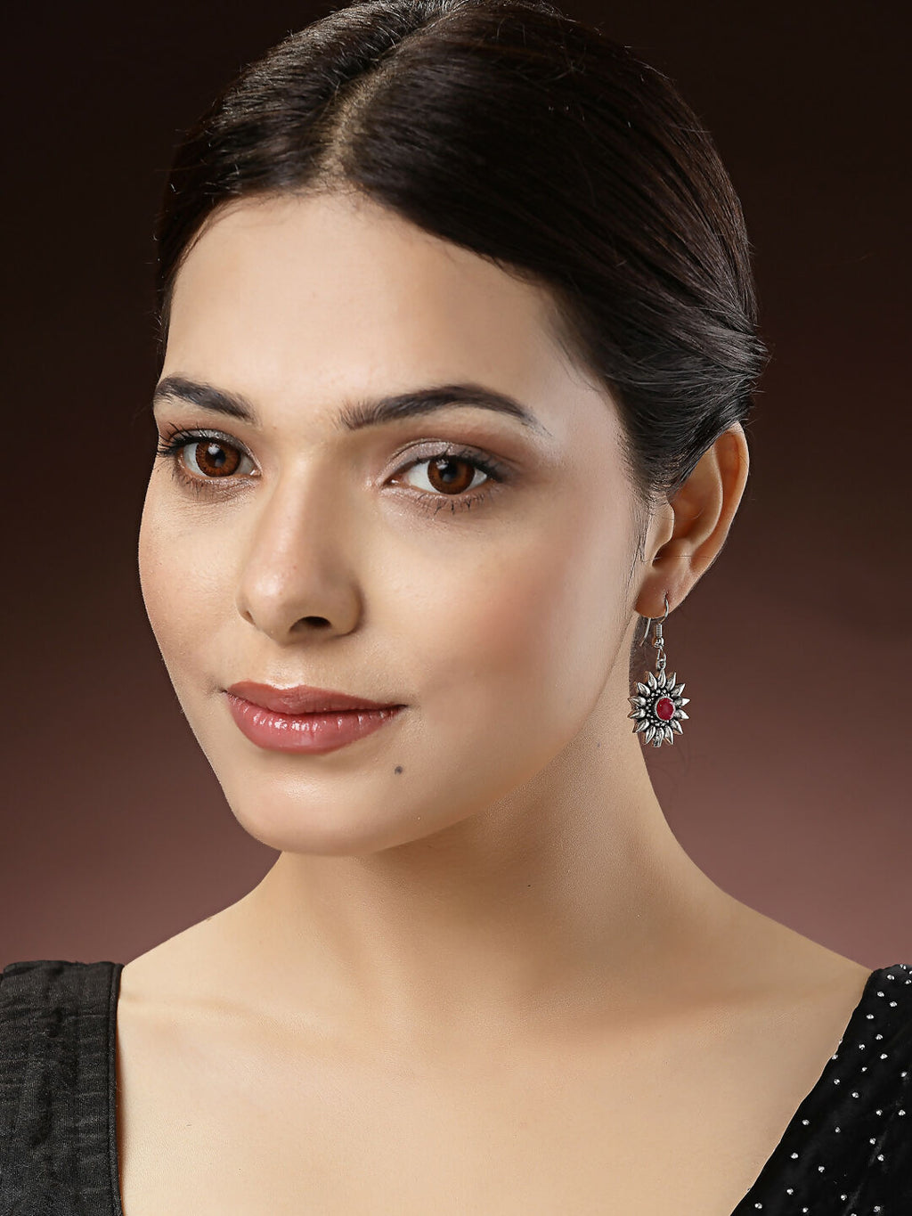 NVR Women's Silver-Toned Artificial Stones German Silver Oxidised Drop Earrings - Distacart