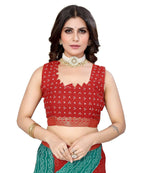 Vamika Red Georgette Printed With Lace Saree (MANYA RED RAMA) - Distacart
