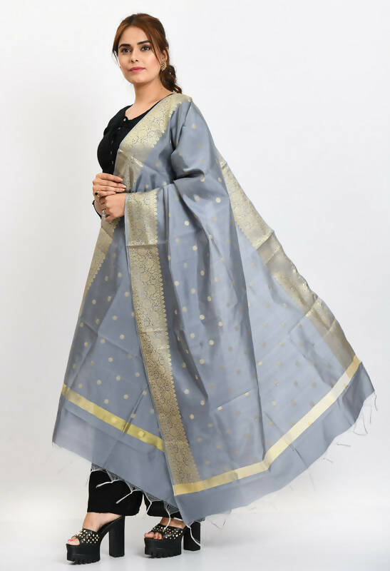 Mominos Fashion Moeza Women's Banarsi Silk Woven Design Grey Dupatta - Distacart