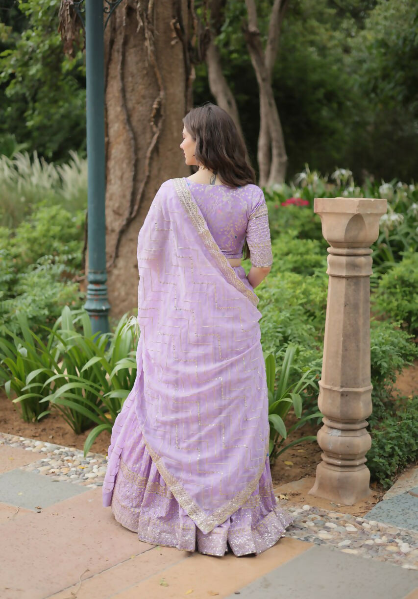 Lorenvalley Lavender Pure Viscose Jacquard with Golden Embroidered Sequins work Lehenga Choli
