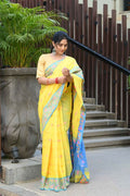 Beatitude Yellow Slub Cotton Floral Jamdani Saree