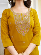 The52 Women's Beautiful Viscose Chanderi Fabric Embroidery Work Straight Kurta Pant and Dupatta Set - Distacart