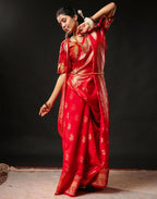 Joban Fashion Silk Banarasi Red & Golden Color Saree