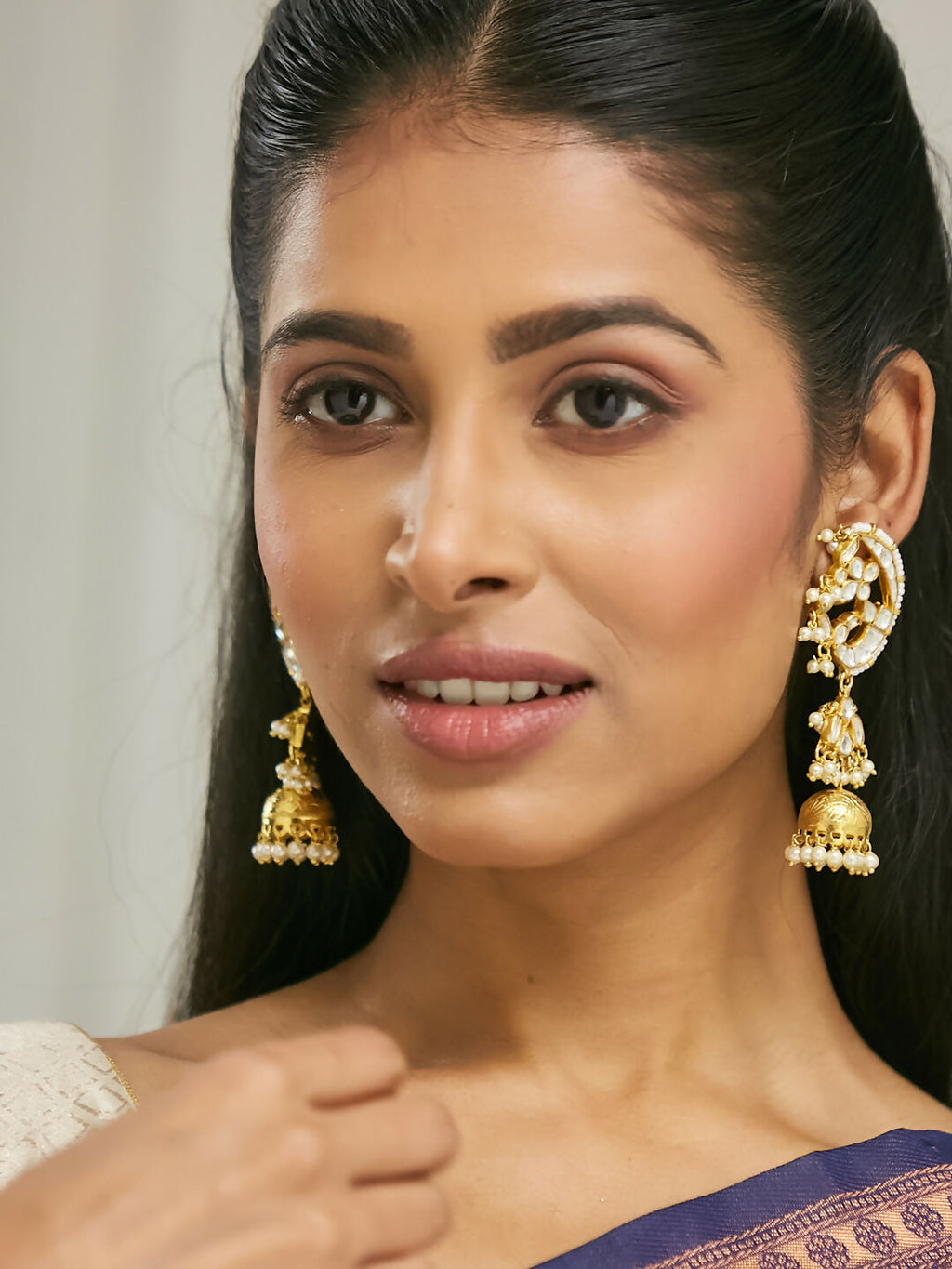 Nuyug 22K Gold-Plated Elegant Kundan Stone Studded & Pearl Drops Mini Jhumki Dangler Earrings - Distacart