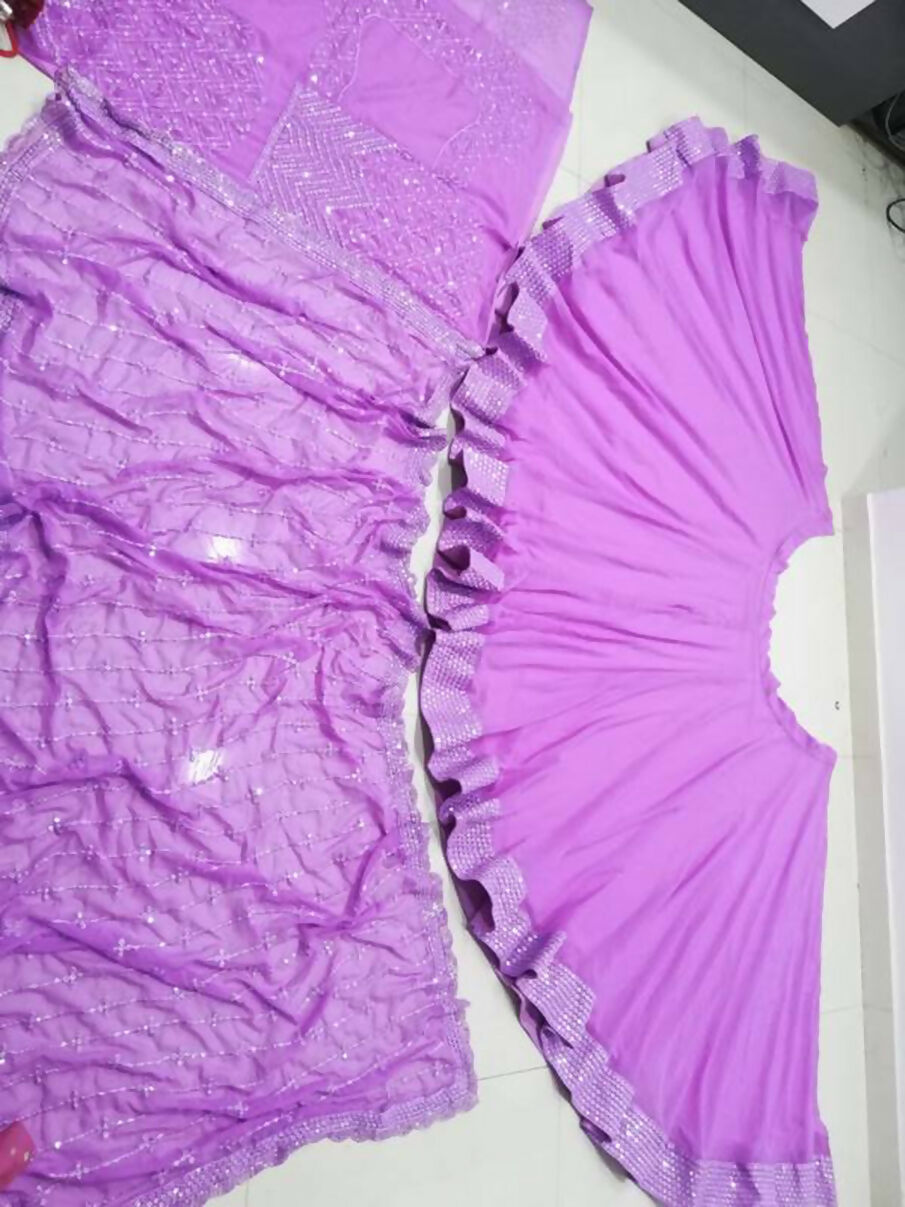 Jyoti Fashion Beautiful Lavender Sequence with Thread Embroidery work Faux Georgette Lehenga Choli with Dupatta