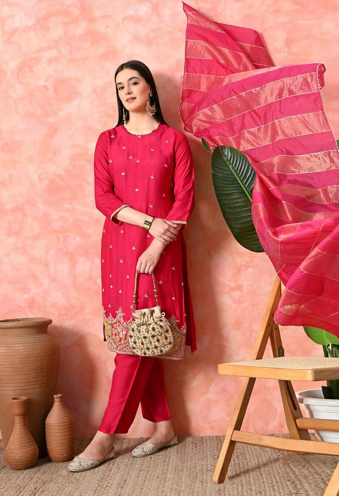 Joban Fashion Rani Premium Pure Viscose Print Dola With Handwork Kurta Set
