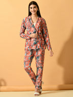 Myshka Women's Multi Printed Coat With Trousers