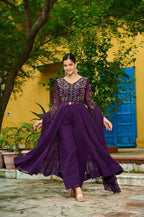 Joban Fashion Purple Readymade Kurta Set With Sequence embroidery Work - Distacart