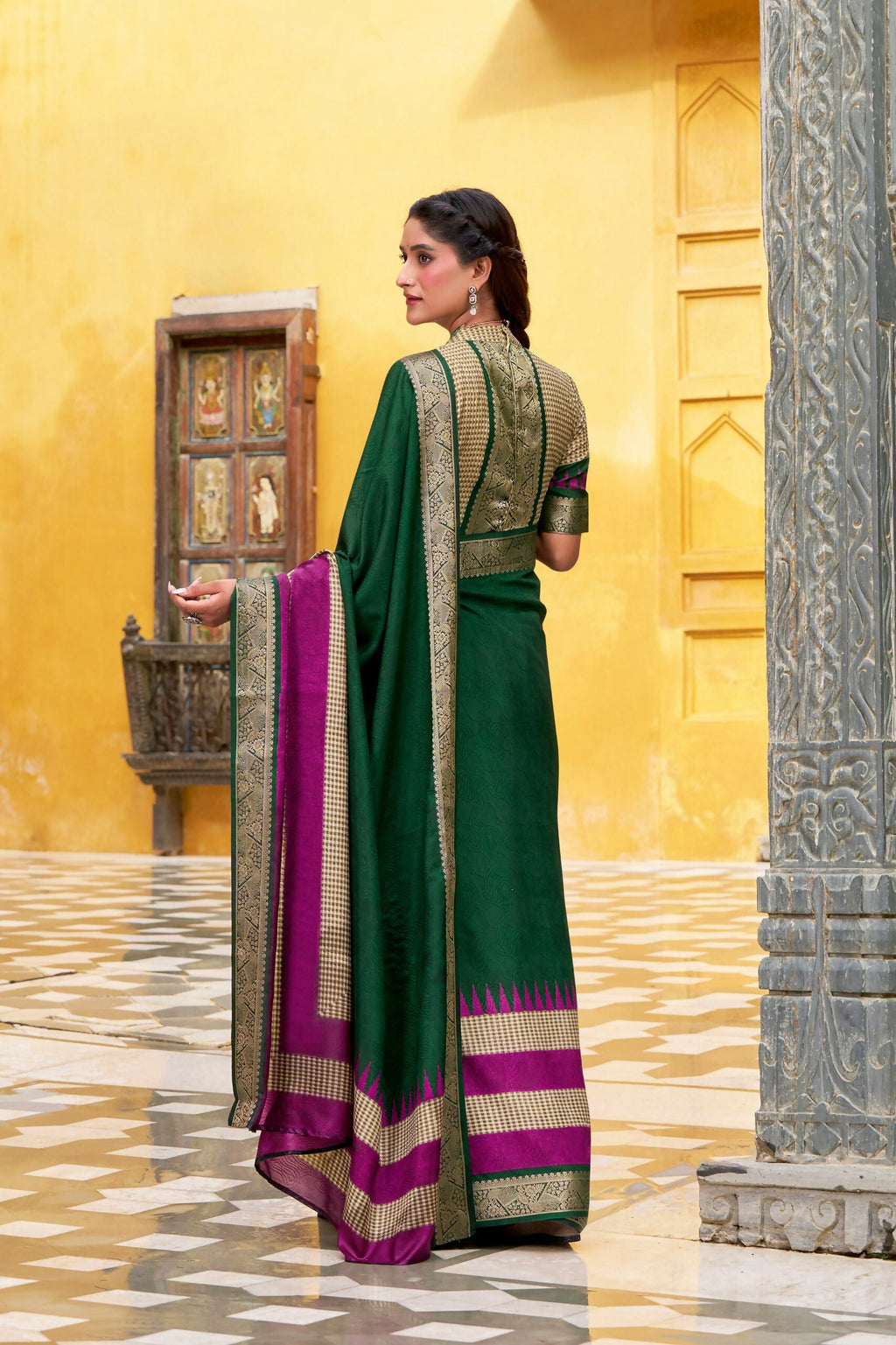 Vastranavya Green Printed with Zari Weaving Work Poly Cotton Saree & Unstitched Blouse - Distacart