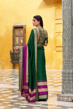 Vastranavya Green Printed with Zari Weaving Work Poly Cotton Saree & Unstitched Blouse - Distacart