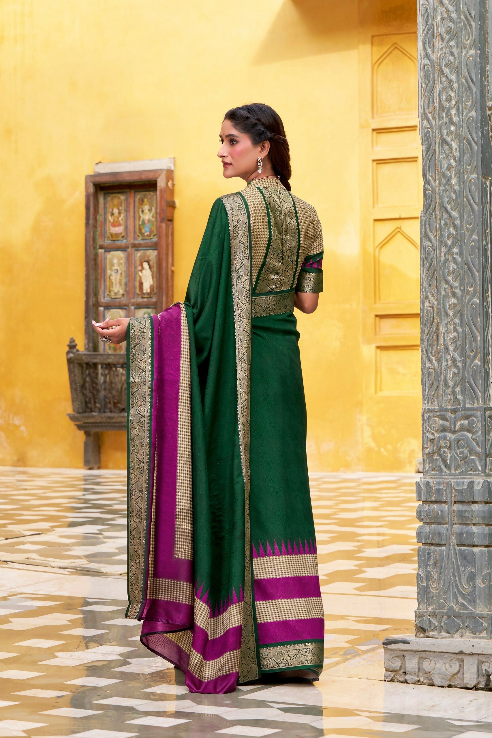 Vastranavya Green Printed with Zari Weaving Work Poly Cotton Saree & Unstitched Blouse - Distacart