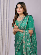 Green Gajji Silk Cord Jari Thread Stone Sequence Saree - Norita Saumya
