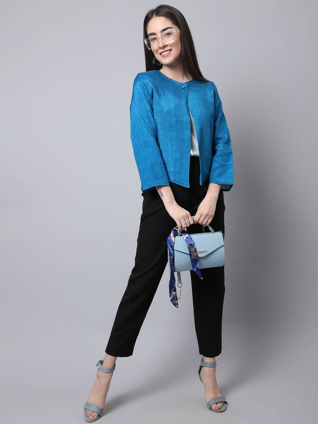 Even Apparels Blue 100% Viscose Open Front Statement Women's Jacket - Distacart