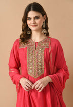 Joban Fashion Red Chanderi Kurta Set