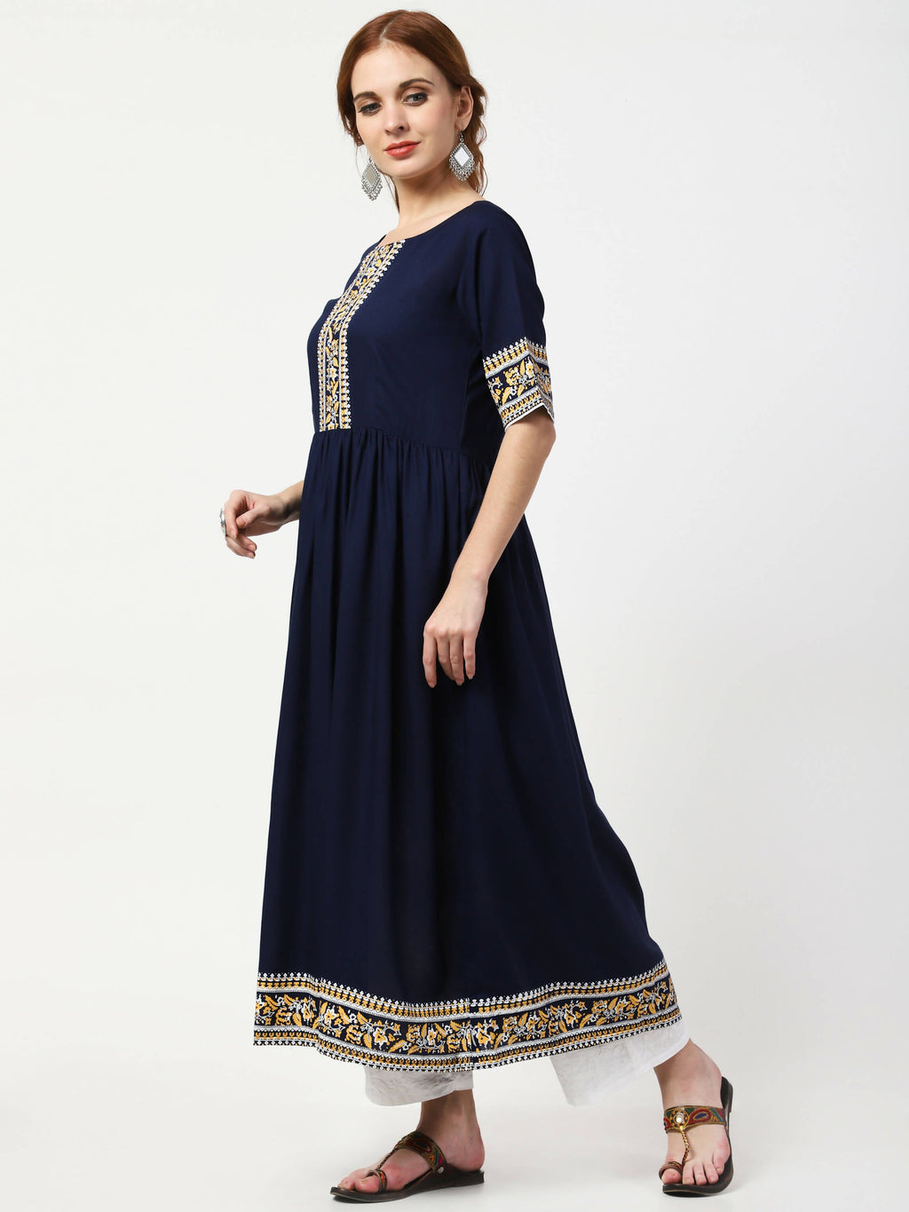 Cheera Embellished Party Wear Anarkali Dress - Navy Blue