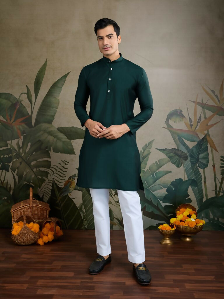 Vastranavya Green Exclusive Festival Viscose Silk Thread & Swarovski Embroidered Work Mens Wear Kurta & Koti