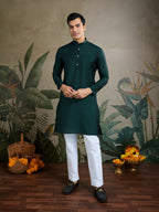 Vastranavya Green Exclusive Festival Viscose Silk Thread & Swarovski Embroidered Work Mens Wear Kurta & Koti