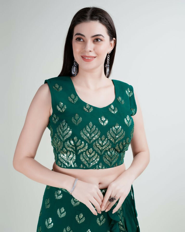 Green Georgette Sequence Embroidered Lehenga Choli with Dupatta - Tanya