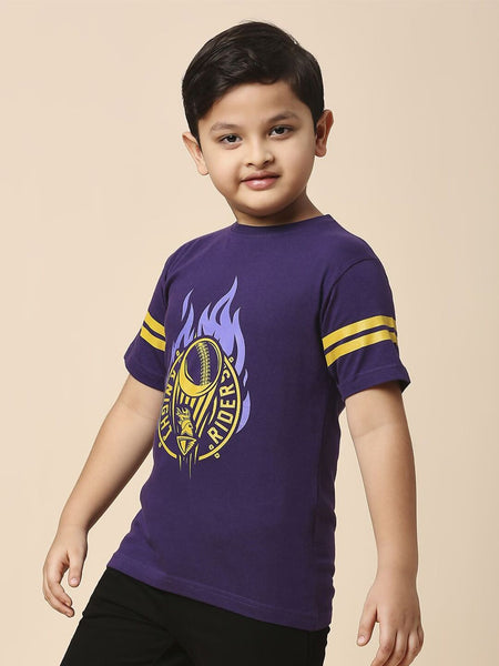 Fancode Kids Kolkata Knight Riders Graphic Printed Round Neck Cotton IPL T-Shirts