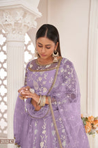 Eilara Women'S Light Purple Butterfly Net White Cotton Thread And Zari Sequence Embroidered Work Lehenga Choli For Party Wear