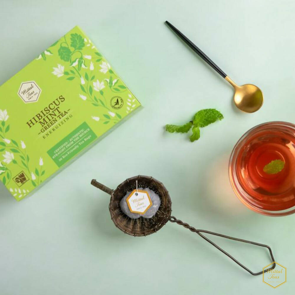 Mittal Teas Hibiscus Mint Green Tea - Eco Friendly Bags - Distacart