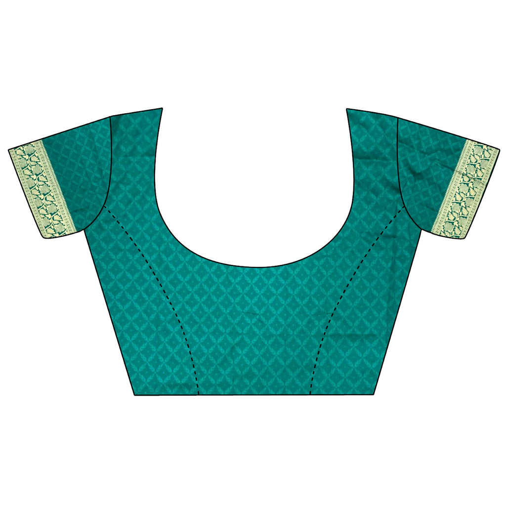 Joban Fashion Teal Blue Woven Zari Motifs Lichi Silk Banarasi Silk Saree - Distacart