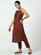 Myshka Women's Rust Straight Printed Kurta